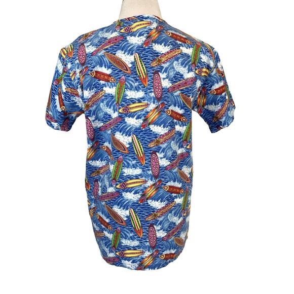 Med Gear Scrub Top V Neck Surf Boards Motif Short Sleeves Blue Size Small - Picture 2 of 8